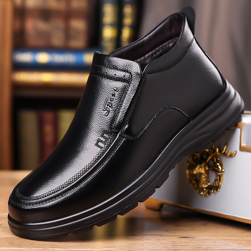 2025冬季高帮棉鞋男士真皮休闲加绒保暖棉皮鞋中年爸爸棉靴88159