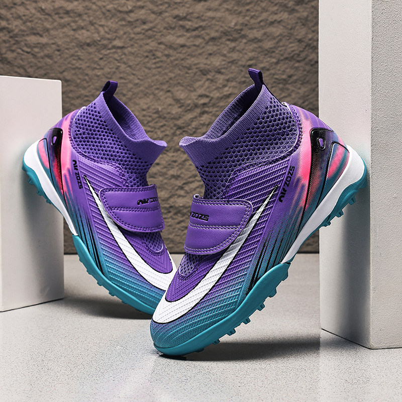 男孩tf碎钉魔术贴训练鞋男C罗刺客儿童足球鞋秋季透气男童小学生