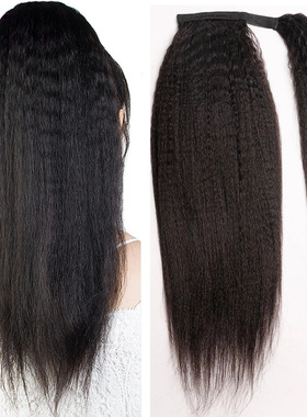 Kinky straight magic sticker ponytail human hair魔术贴马尾发