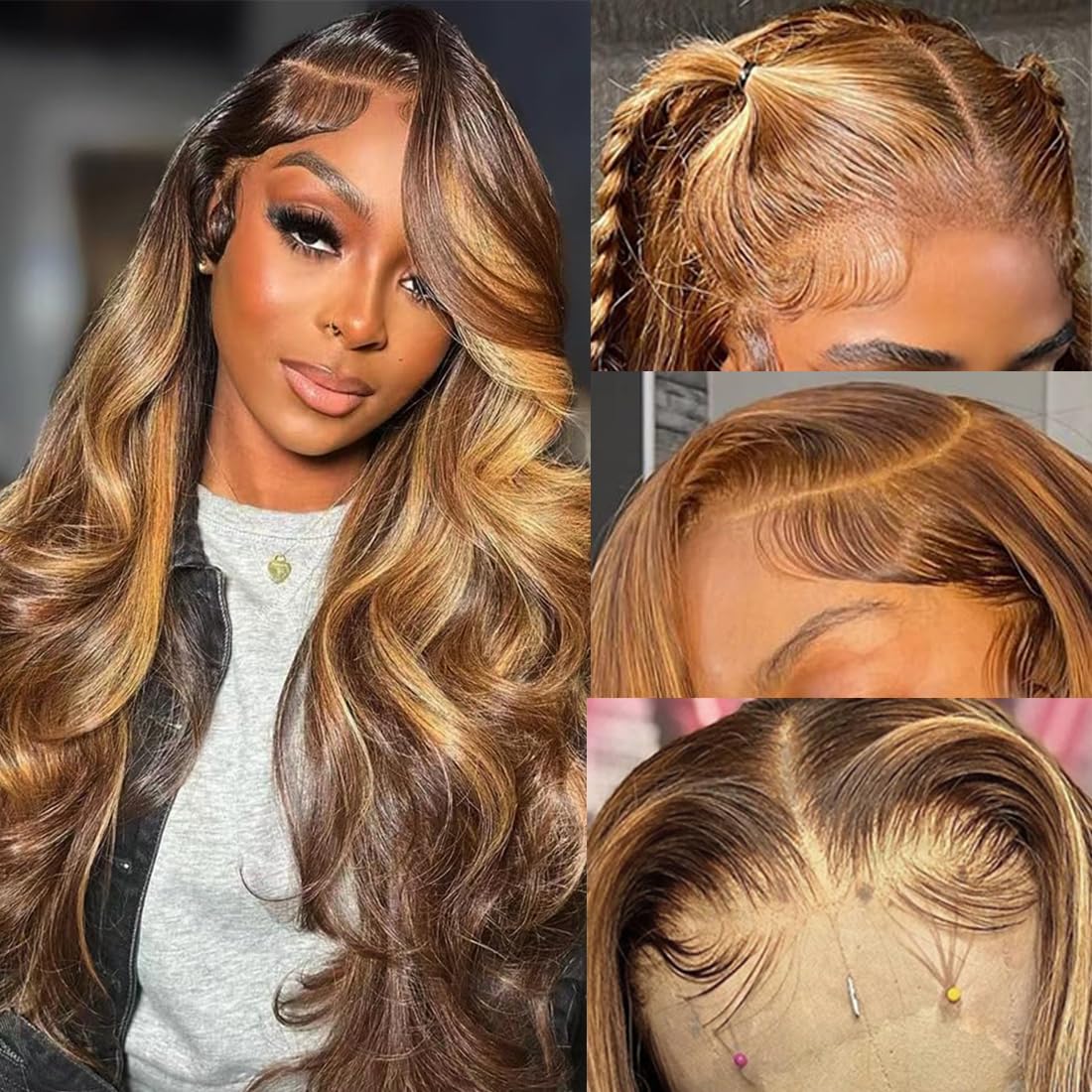 Highlight Ombre Lace Front Wig Human Hair Honey Blonde