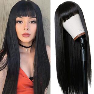 齐刘海 Remy Human Hair Full Machine Wig with Bangs Cosplay