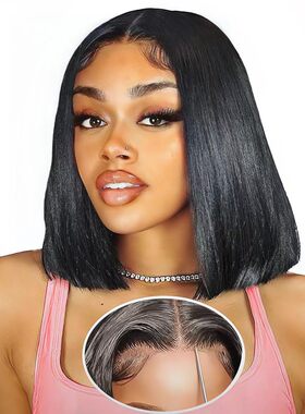 4x6 glueless wigs human hair bob glueless wig 无胶头套佩戴