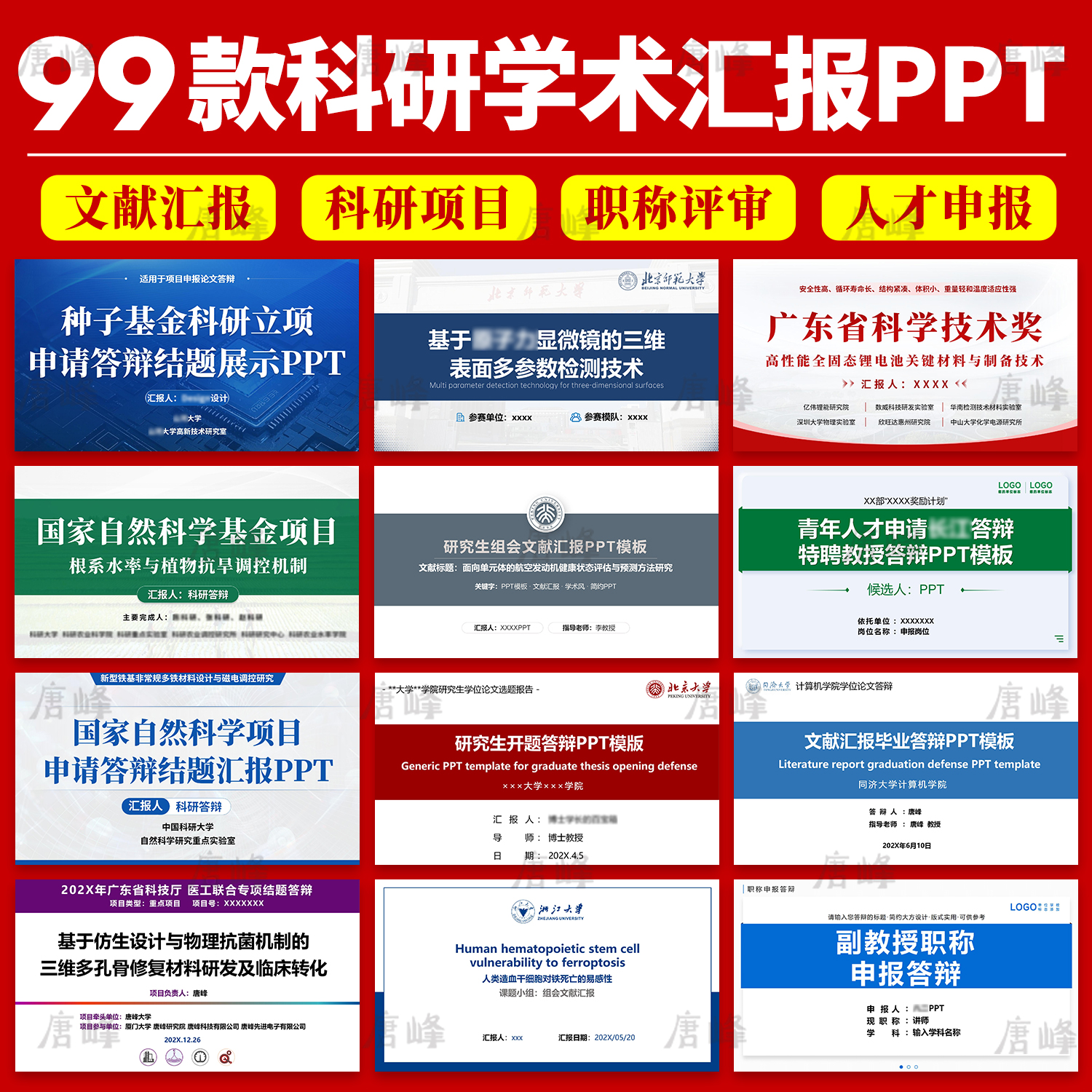 科研学术文献汇报项目组研究生人才职称申报开题报告答辩ppt模板