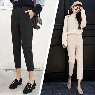 极速毛呢奶奶裤 女秋冬加绒加厚高C腰直筒百搭九分老爹萝卜宽松小