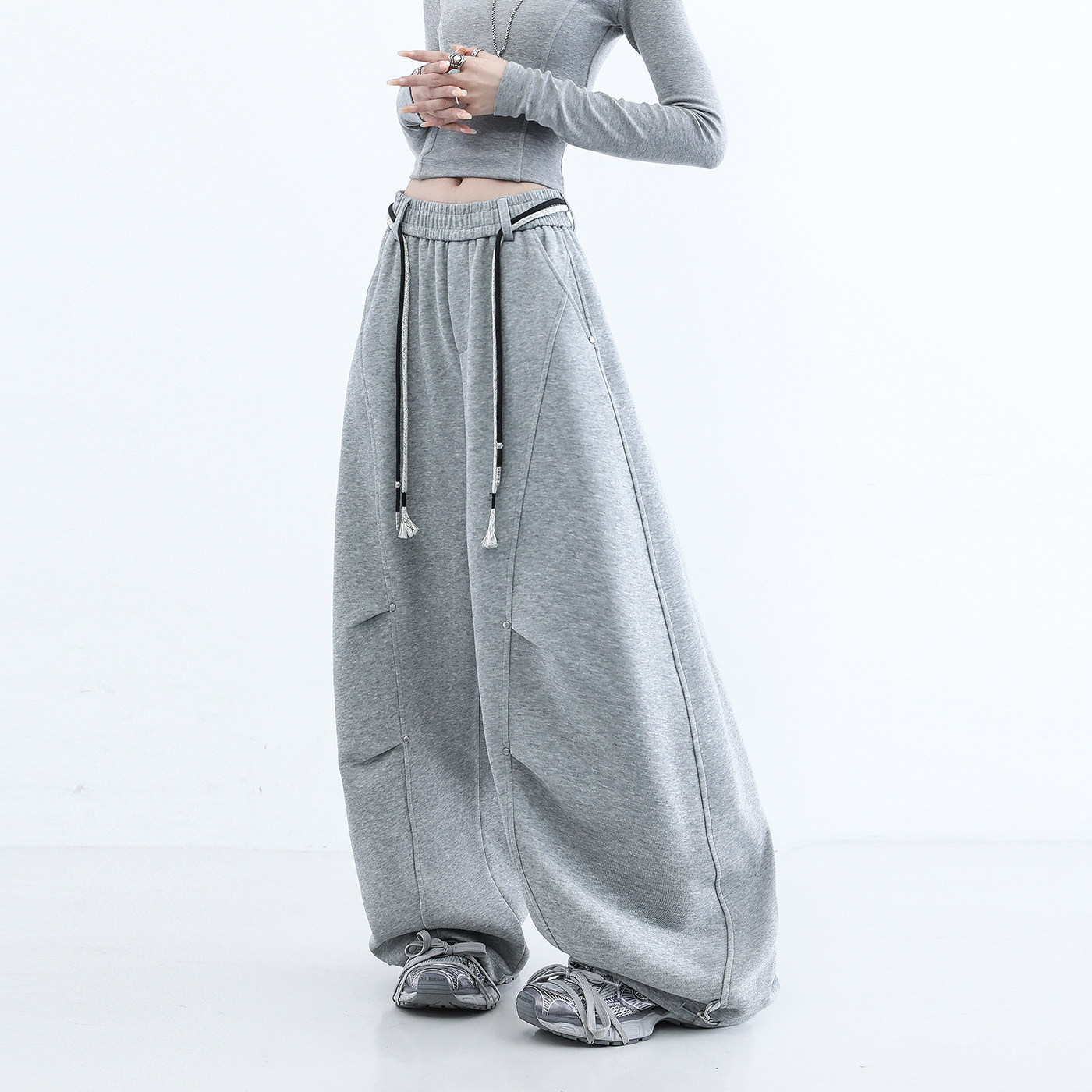2026运动高腰阔腿裤女宽松时尚休闲长裤女装抽绳运动裤通勤保暖,女装/女士精品,休闲裤,淘宝优惠券,粉丝福利购,淘宝优惠卷