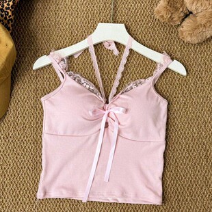 春夏季 蕾丝吊带背心内衣女带胸垫外穿纯欲打底抹胸上衣免穿文胸罩