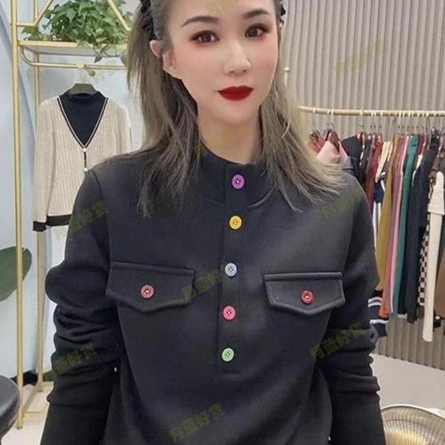 德绒高级感立领长袖T恤女秋季新款大码显瘦内搭打底衫妈妈装上衣
