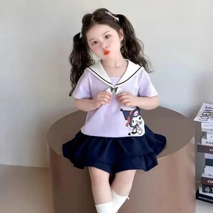 女童装短袖库洛米海军领套装夏季新款女宝宝可爱蛋糕裙两件套夏装