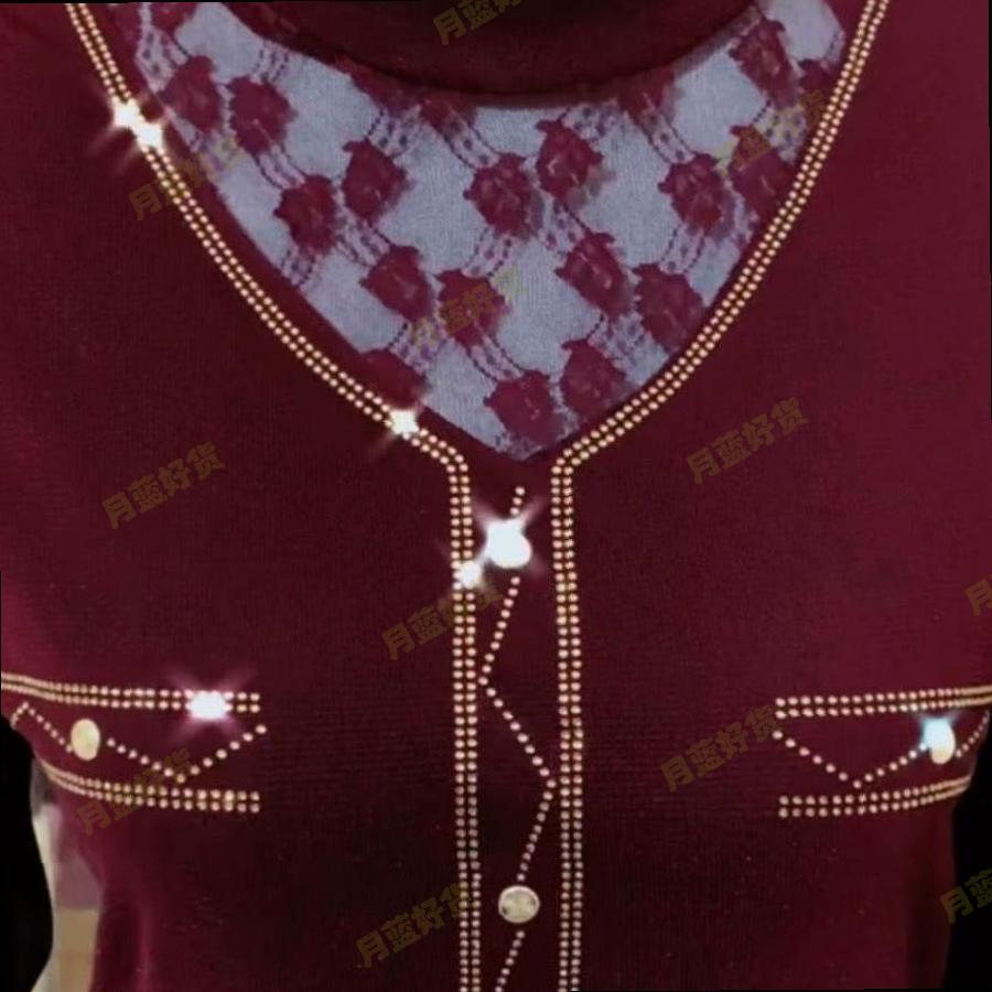 秋冬新款德绒加厚保暖高领镶钻弹力超大码中年妈妈显年轻时尚上衣