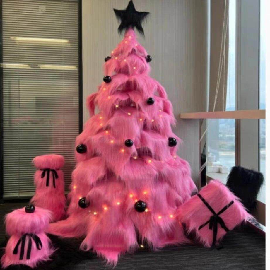 圣诞节网红打卡摄影道具布置商场橱窗新款毛绒毛毛圣诞树装饰摆件