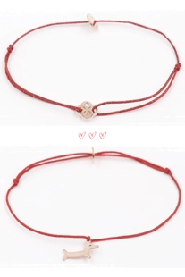 法国sophie 镀18k玫瑰金狗年带闪本命年旺财转运平安结红绳手链女