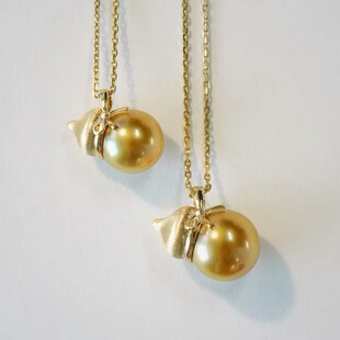 福禄好运财富全锁住18k金葫芦项链南洋金珠海水珍珠正金10-11吊坠