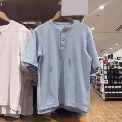 男女装快干华夫格亨利领T恤短袖T恤新款休闲上衣475361/483924