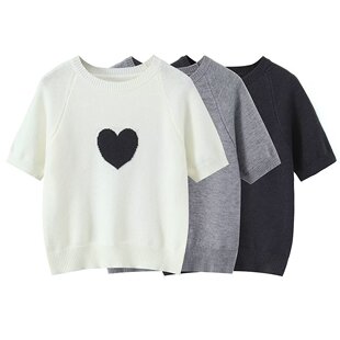 韩系百搭圆领爱心提花短袖 新款 套头针织毛衣 夏季 ZA家女装