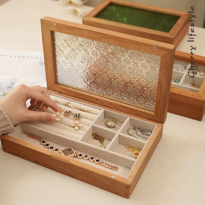 北美樱桃木首饰品盒珠宝戒指胸针袖扣收纳盒轻奢实木礼展示托盘