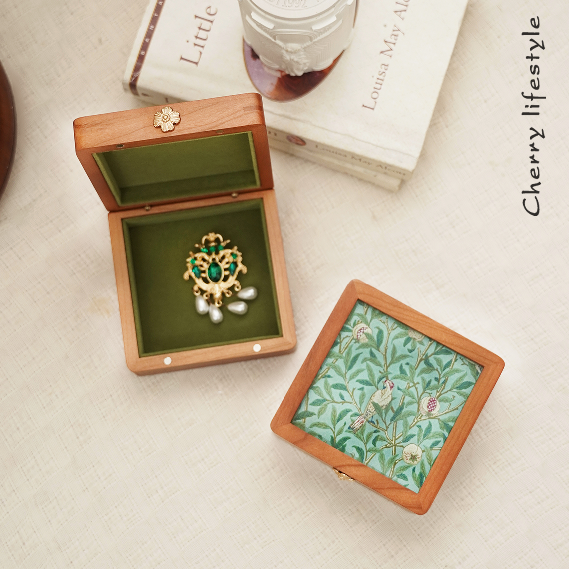 樱桃木旅行防尘防缠绕首饰盒