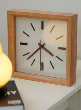 樱桃木静音桌面时钟中古侘寂风榫卯挂钟现代家居饰艺术品摆件