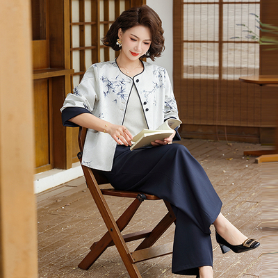 女士春季新中式套装2026新款洋气中年妈妈装国风外套阔腿裤两件套
