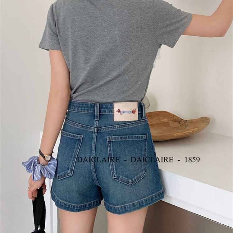 代嘉儿1859高腰弹力牛仔短裤女2025夏季新款深蓝色薄款A字热裤潮