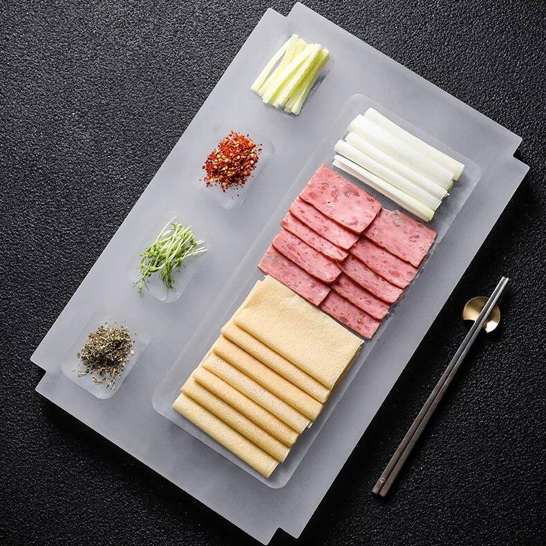 高档餐厅餐具磨砂亚克力冰纹烤鸭酱料多格盘分格盘煎饼带料碟子