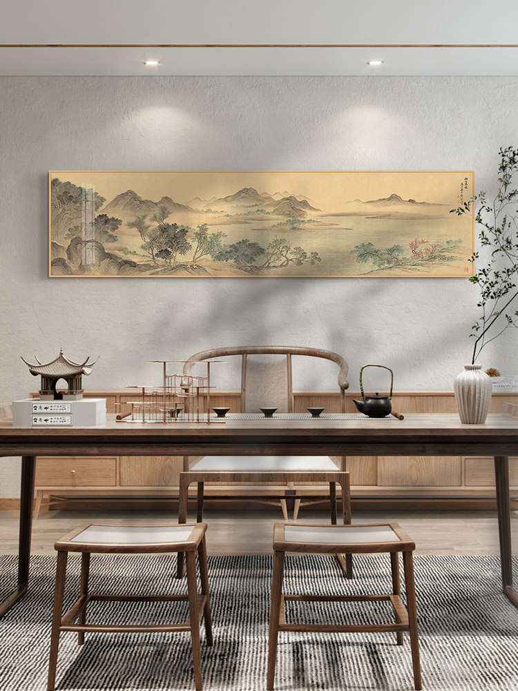 湖山春暖图新中式沙发背景墙装饰画客厅茶厅书房挂画办公室壁画横