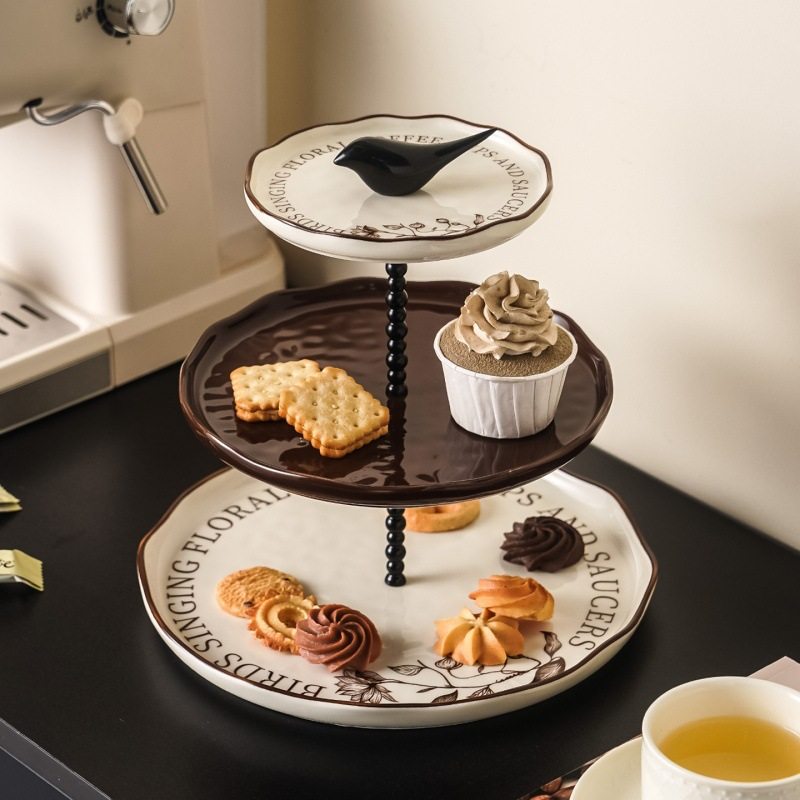 ins花鸟陶瓷多层串盘点心盘高颜值蛋糕盘甜品架创意下午茶果盘子,餐饮具,果盆/果盘/果篮,淘宝优惠券,粉丝福利购,淘宝优惠卷