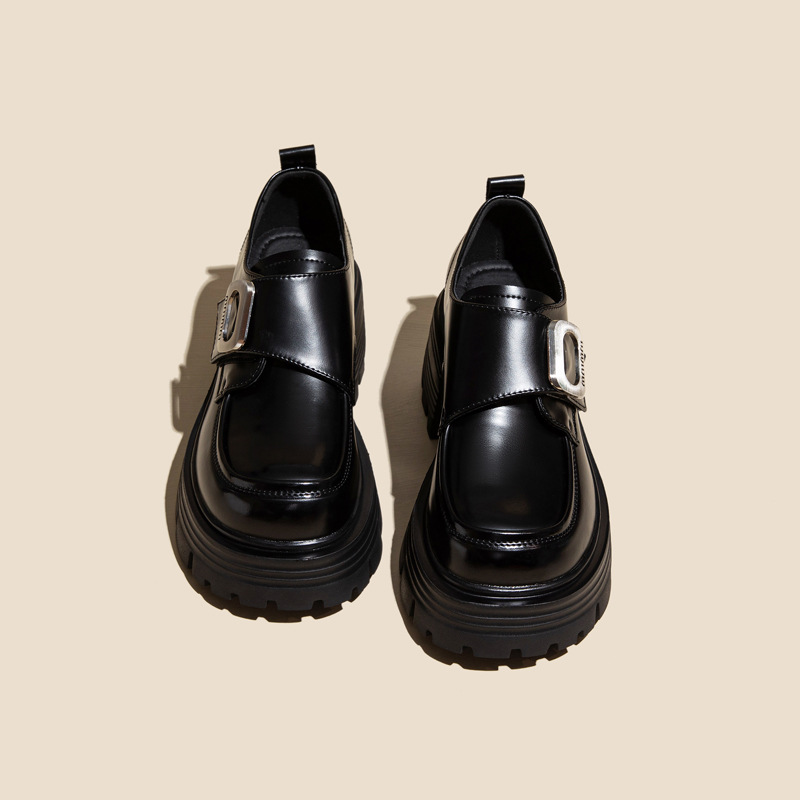 真皮厚底乐福鞋女2025年新款魔术贴百搭英伦风增高小皮鞋春秋单鞋