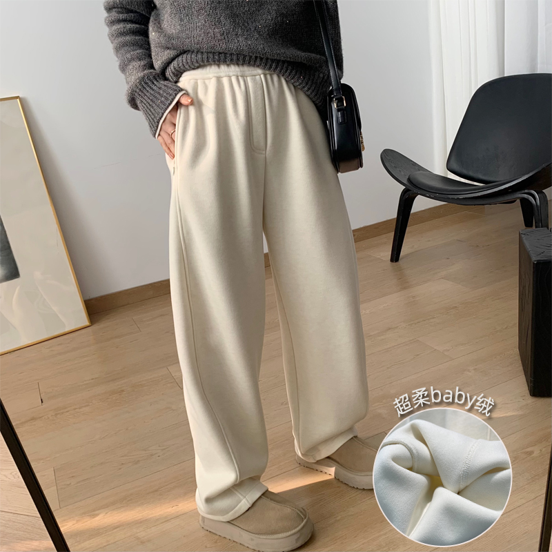 松紧高腰休闲风长裤加厚毛呢裤