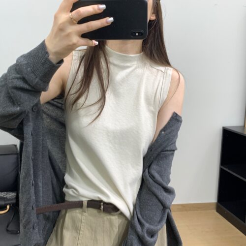 简约半高领背心高无袖弹力上衣