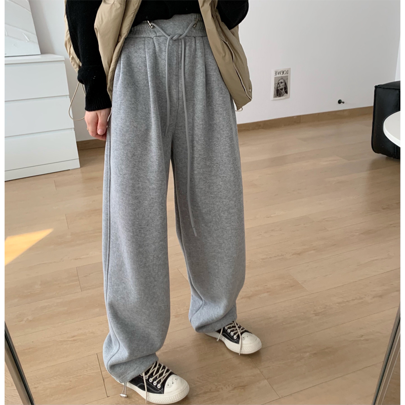 加绒加厚阔腿卫裤高腰