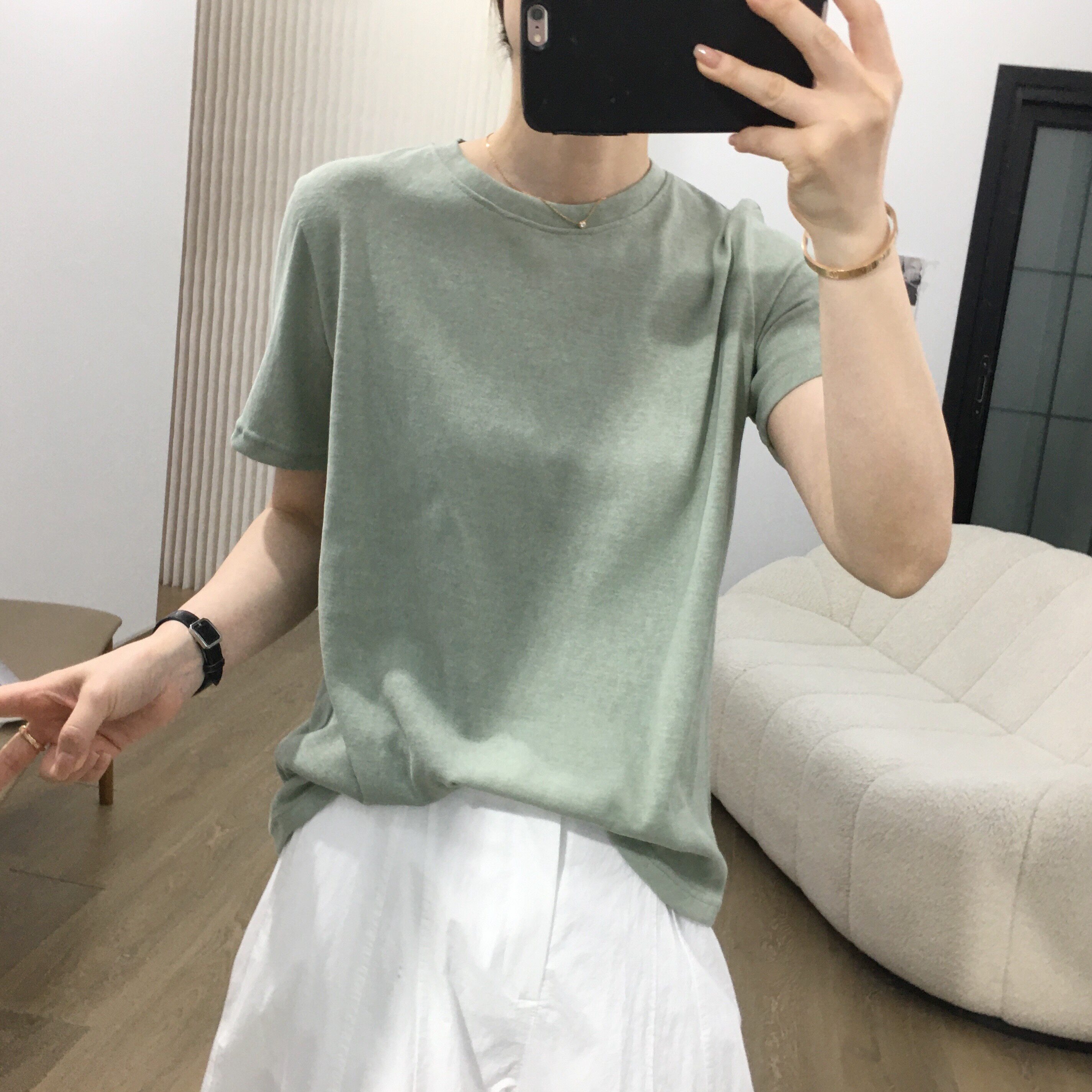 麻感棉圆领基础T短袖上衣