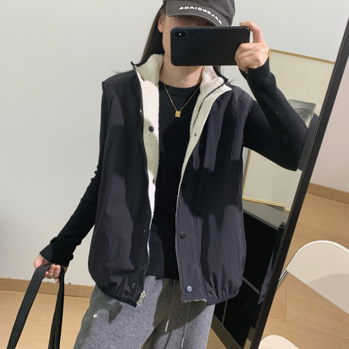 拉链休闲羊羔毛两穿马甲