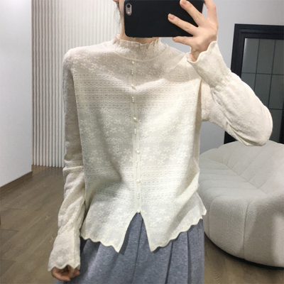 半高利套头蕾丝提花针织衫