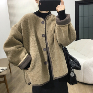 外套加厚韩系皮毛一体上衣 高密仿羊羔毛拼色冬季 细米定制 自留款