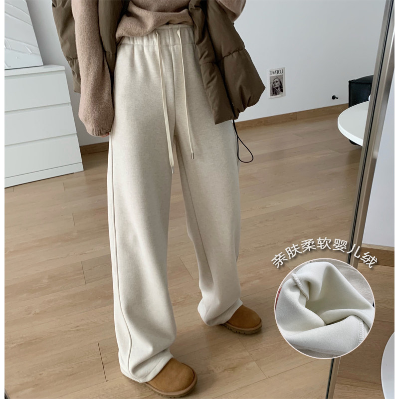 高腰阔腿裤长裤加绒加厚