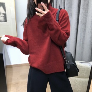 细米定制极简风软糯绵柔立领针织衫宽松套头毛衣冬季高级感打底衫