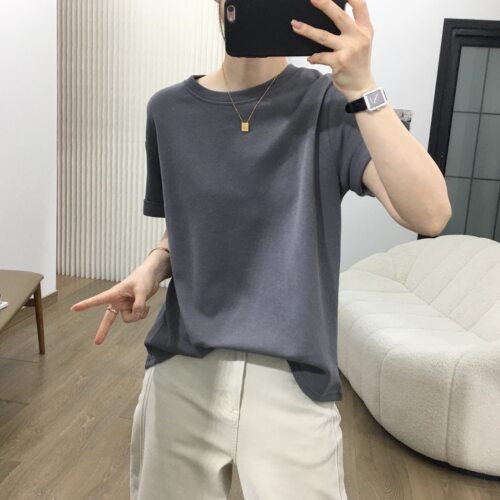 休闲风卷边短袖上衣女T恤