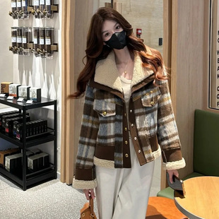 短款撞色夹棉加厚小香风外套女秋冬装新款2025韩系小个子保暖上衣