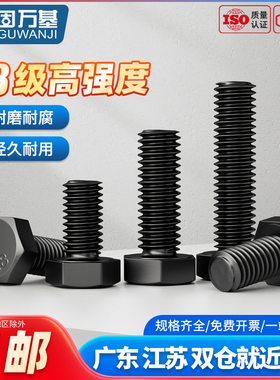 8.8级外六角螺丝高强度螺栓黑色六角头螺钉M3M4M5M6M8M10M12M16mm