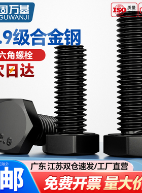 12.9级外六角螺栓高强度螺丝黑色加长螺丝螺杆M4M5M6M8M10M12-M20
