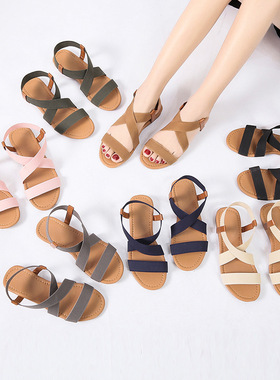 Comfort Women Flat Shoes Elastic Band Sandals大码40 41女凉鞋