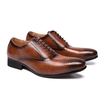 Men Business Dress Shoes Leather Retro Bullock Formal Shoes