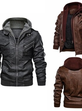 leather jacket men hoodies 男 military jacket pu皮衣男加厚