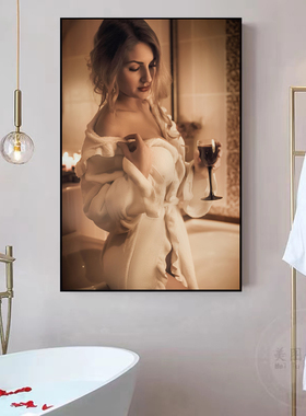 现代简约美女挂画卧室厕所防水晶瓷画酒店卫生间美容院洗手间壁画