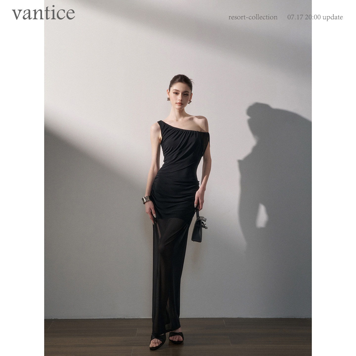 vantice 维纳斯高级感气质名媛派对晚礼服网纱褶皱露肩收腰长裙子图片