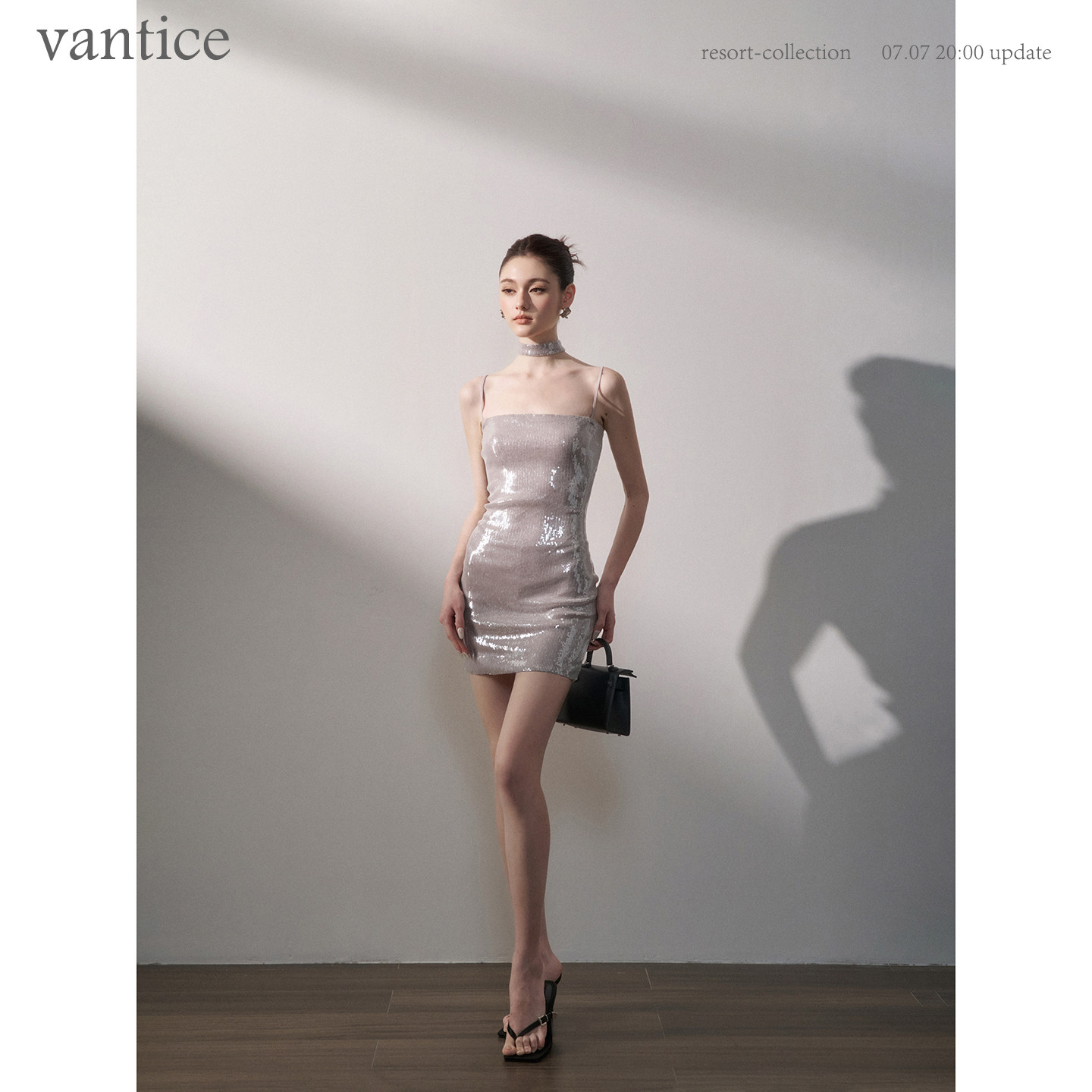 vantice 气质显白亮片轻奢绝美高级灰色小礼服生日派对战袍连衣裙