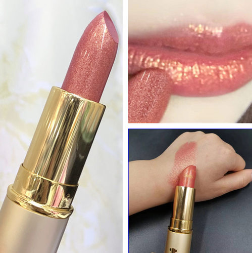 Shimmer Pink Lipstick - Gold Tube, Hydrating & Glowy