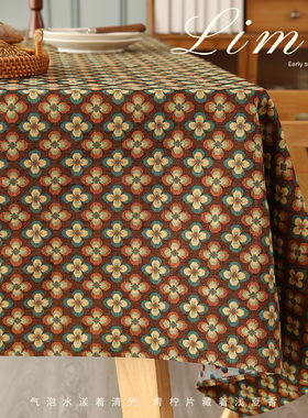中古风复古桌布高级感长条餐桌布茶几氛围盖布圆桌台布加厚可定制