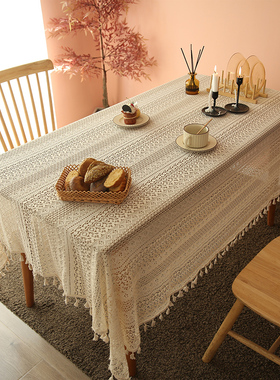 法式ins风蕾丝桌布森系田园白色钩针盖布茶几甜品民宿餐桌台布