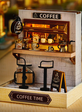 手工diy模型拼装木质小房子玩具迷你店铺街景小屋创意自制礼物